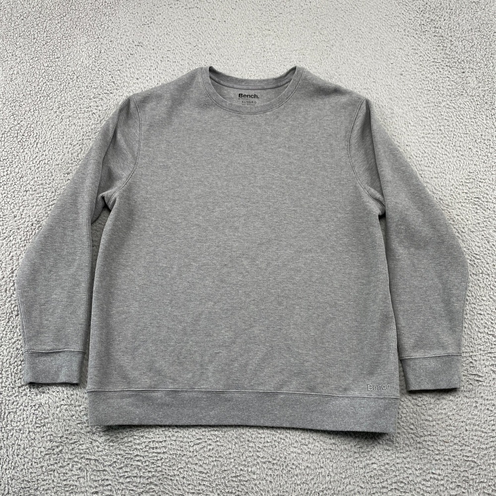 Bench Sweatshirt Mens XL Gray Urbanwear Thermal Waffle Knit Crewneck Long Sleeve